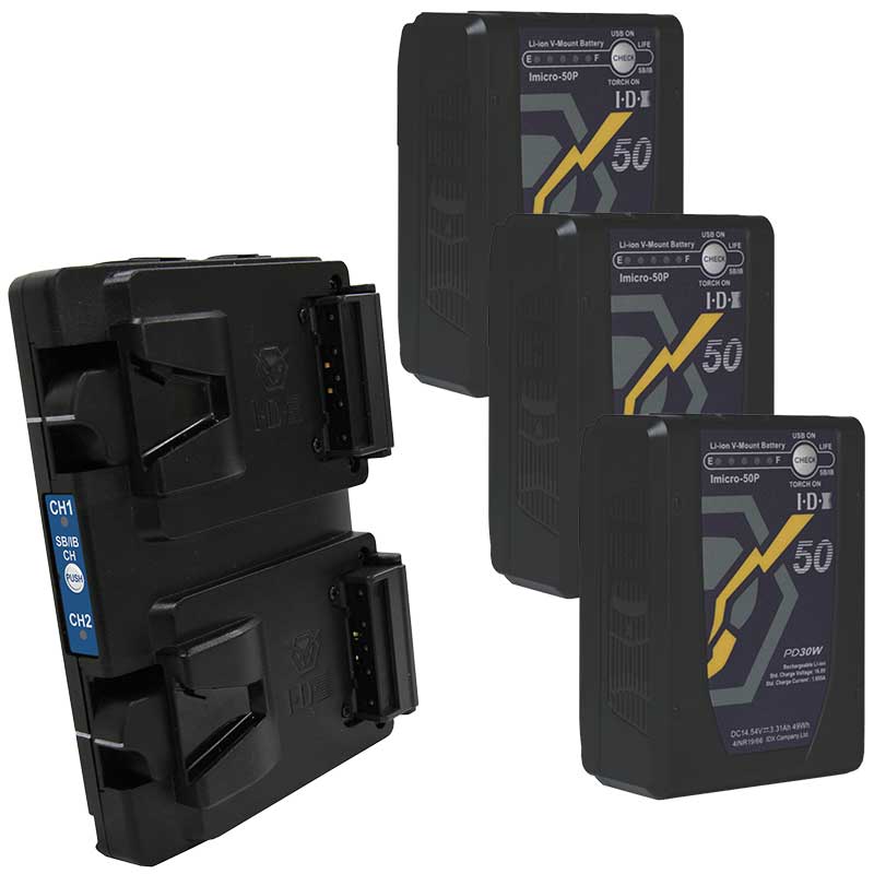 【IDXキャンペーン Imicro-50P 3本 ＋ A-Vmicro2PD】 IDX Vマウントマイクロタイプ リチウムイオンバッテリー